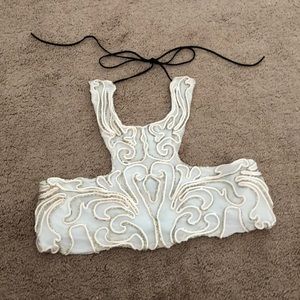 white & light pink beaded crop top